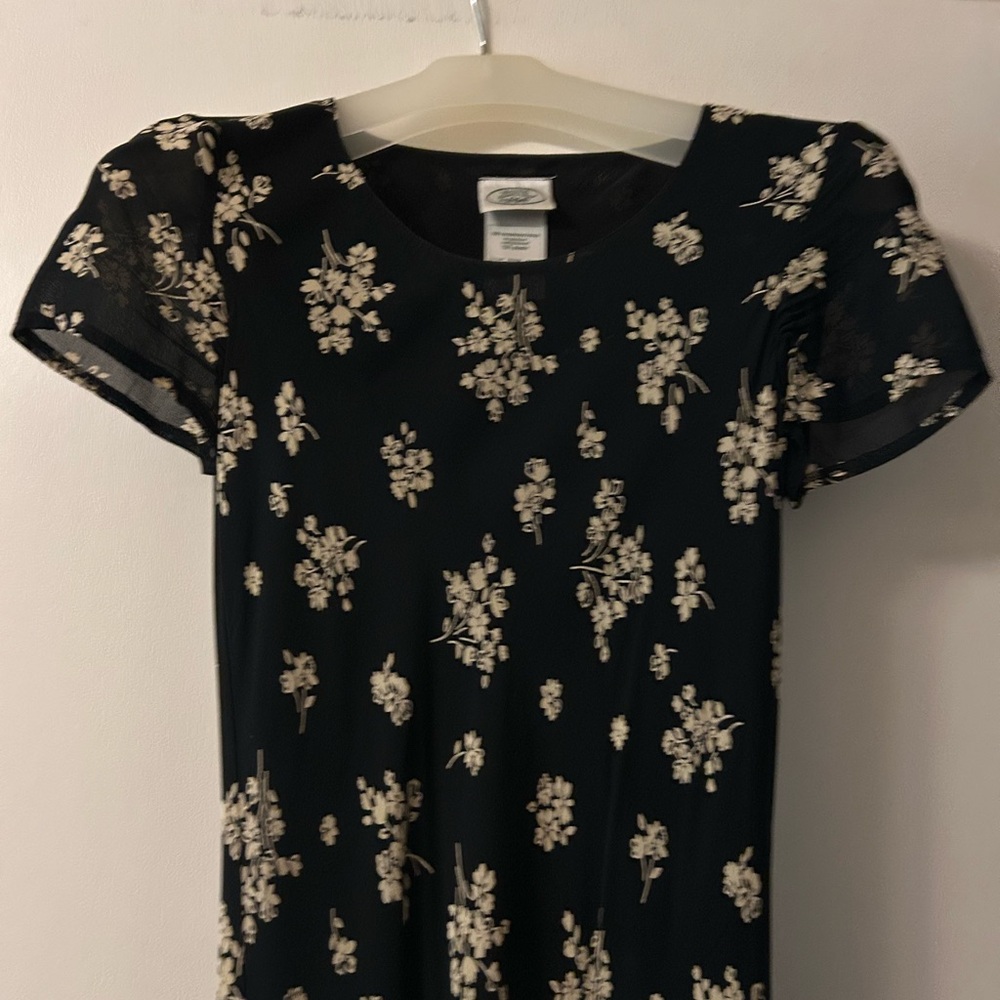 Laura Ashley Black Dress with Cream Floral Design